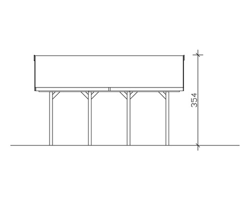 Dessin d''une vue latérale de carport avec indication de la hauteur 354 cm