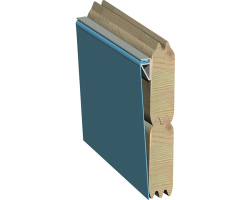 Vue en coupe d''une construction de vantail de porte avec cadre en bois et bordure métallique