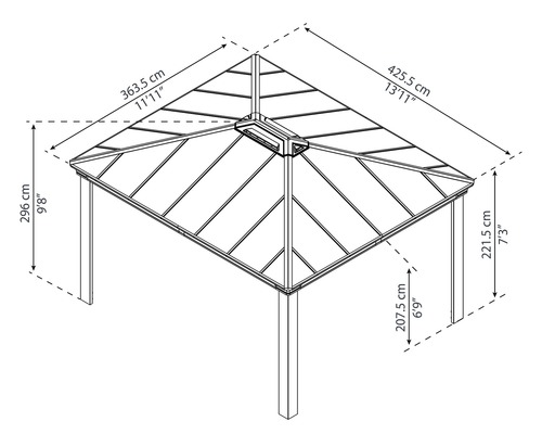 Dimensions d''un pavillon avec dimensions en centimètres