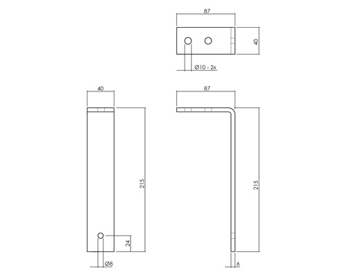 Technische Zeichnung eines Winkelprofils mit Massangaben