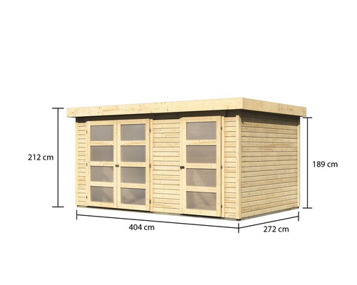 Image d''un abri de jardin en bois, dimensions 404 x 272 x 212 cm