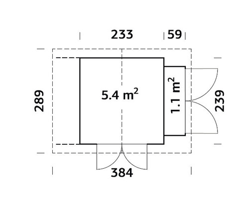 Plan d''un abri de jardin avec dimensions en centimètres et mètres carrés