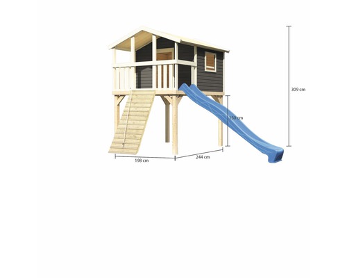 Spielturm aus Holz mit Rutsche und Leiter mit den Maßen 309 x 198 x 244 cm