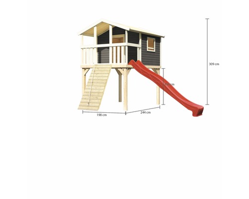 Spielhaus aus Holz mit Rutsche und Leiter, Massangaben