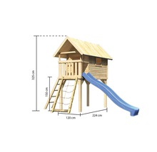 Spielturm mit Rutsche, Leiter und Kletternetz, Abmessungen 325 x 120 x 224 cm