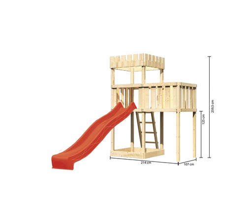 Tour de jeu en bois avec toboggan et dimensions