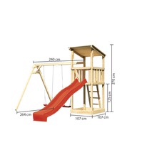 Tour de jeux avec balançoire et toboggan en bois avec dimensions