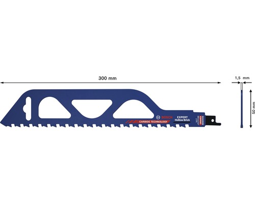 Lame de scie sabre Bosch Expert pour briques creuses, 300 mm, dimensions du produit