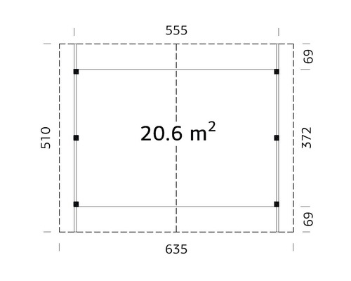 Plan d''agencement avec dimensions et une surface de 20,6 mètres carrés
