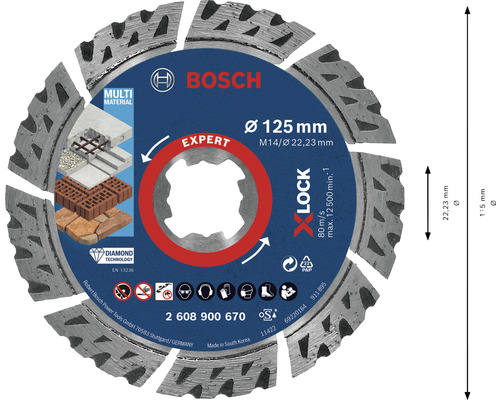 Disque à tronçonner diamanté Bosch Expert de 125 millimètres de diamètre pour différents matériaux