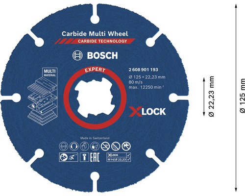 Disque à tronçonner Bosch Carbide Multi Wheel d''un diamètre de 125 millimètres