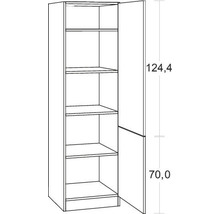 Armoire avec porte et étagères intérieures, dimensions 124,4 x 70,0 centimètres