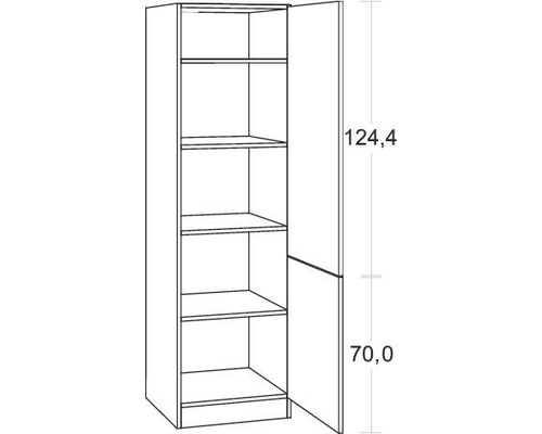Armoire avec porte et étagères intérieures, dimensions 124,4 x 70,0 centimètres