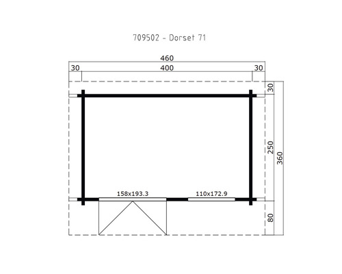 Plan technique de la maison de jardin Dorset 71 avec dimensions