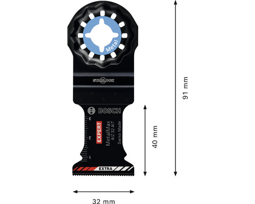 Lame de scie plongeante Bosch Expert MetalMax AIZ 32 AIT, dimensions 32 mm x 40 mm x 91 mm