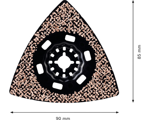 Plateau de ponçage triangulaire pour outil multifonction, 85 mm de haut et 90 mm de large