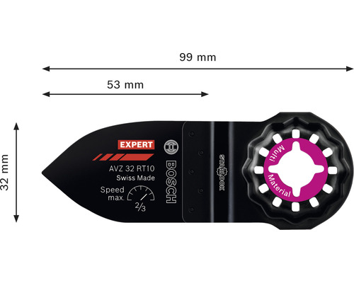 Lame de scie Bosch Expert AVZ 32 RT10 avec support Starlock et indications de dimensions