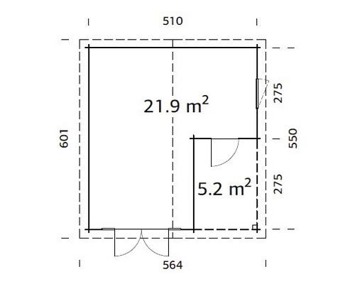 Plan d''un abri de jardin avec les dimensions des pièces