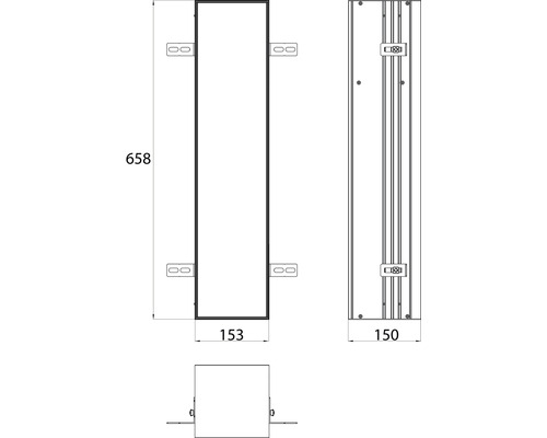 Technische Zeichnung eines Spiegelschranks mit Maßangaben