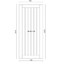 Technische Zeichnung einer Holztür mit den Maßen 2115 x 930 mm und MR 38 x 120 mm