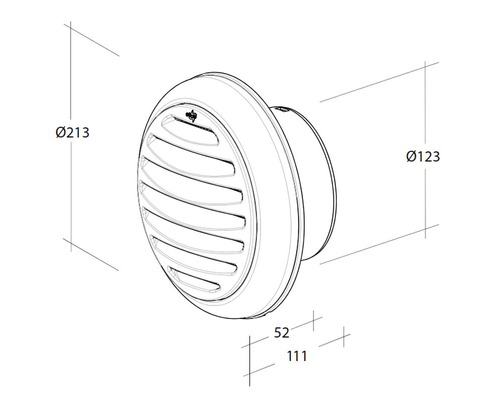 Représentation dimensionnelle d''un boîtier mural rond avec lamelles