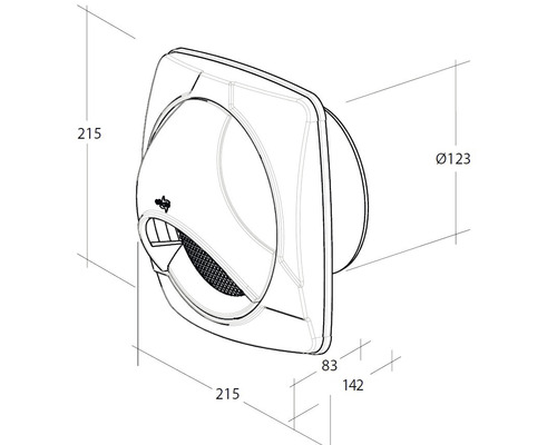 Schéma technique d''un ventilateur mural avec dimensions