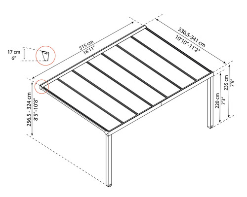 Schéma technique d''une pergola avec indications de dimensions