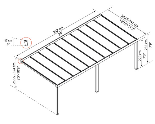 Illustration d''un toit de terrasse avec dimensions