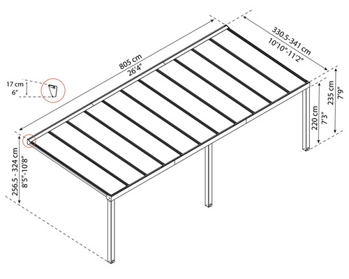 Dessin technique d''un toit de terrasse avec dimensions