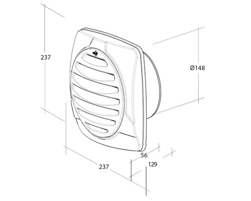 Dessin technique d''un ventilateur mural avec dimensions