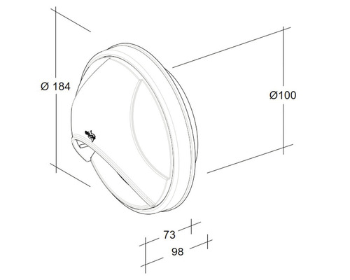Technische Zeichnung einer Leuchte mit Maßangaben