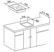 Einbauskizze für ein Kochfeld mit Maßangaben.