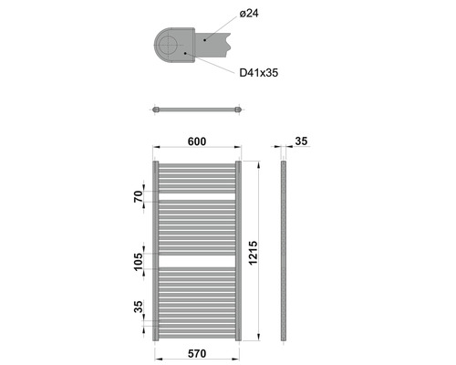 Schéma technique d''un radiateur avec indications de dimensions