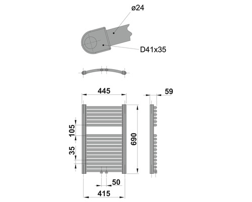 Schéma technique d''un radiateur avec dimensions