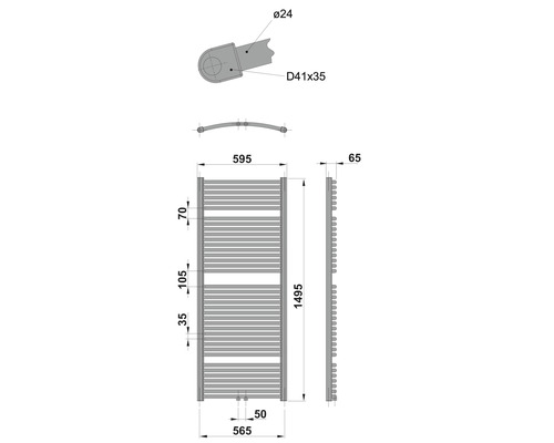 Dessin technique d''un radiateur avec indications de dimensions