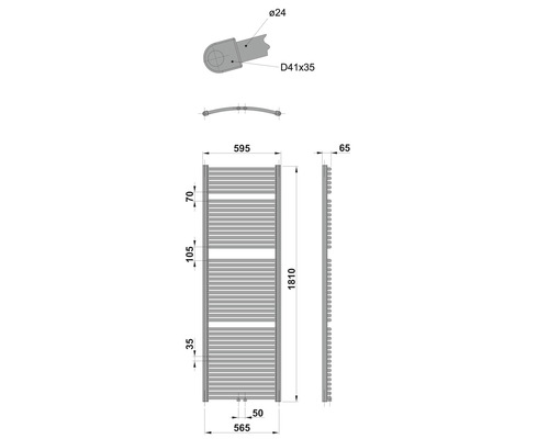 Dessin technique d''un radiateur de salle de bain avec dimensions