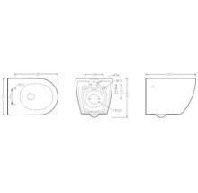 Technische Zeichnung einer Wandtoilette mit Maßangaben