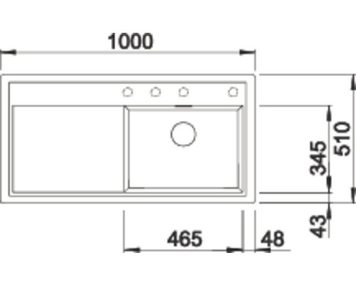 Dessin technique d''un évier de cuisine avec des dimensions de 1000 x 510 millimètres.