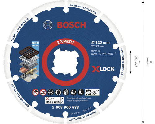 Disque à tronçonner diamant Expert Bosch de 125 millimètres de diamètre pour matériaux multiples
