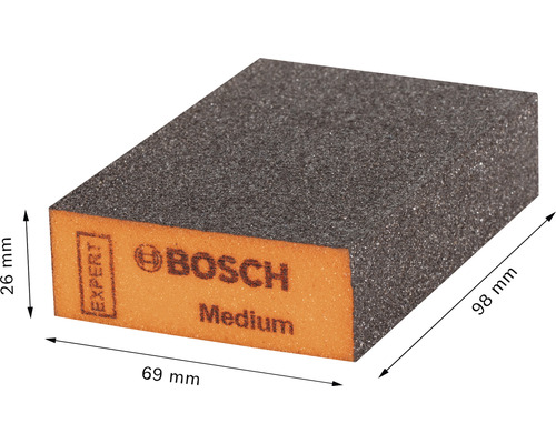 Bloc de ponçage Bosch Expert, grain moyen, dimensions 98 x 69 x 26 millimètres