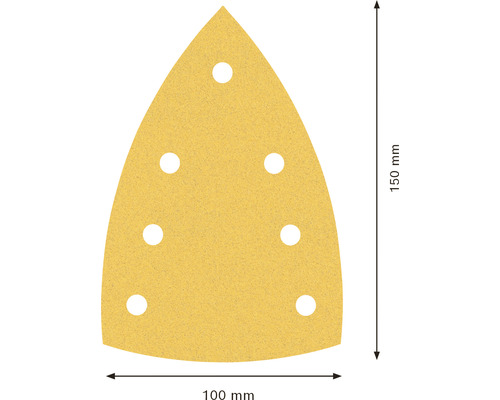 Papier abrasif triangulaire avec huit trous, 150 x 100 millimètres