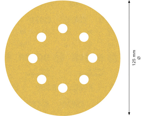Papier abrasif d''un diamètre de 125 millimètres avec des trous