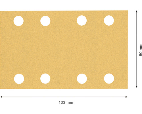 Papier abrasif avec huit trous, 133 x 80 millimètres