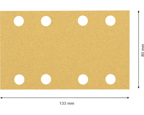 Feuille de papier abrasif avec huit trous, 80 x 133 millimètres