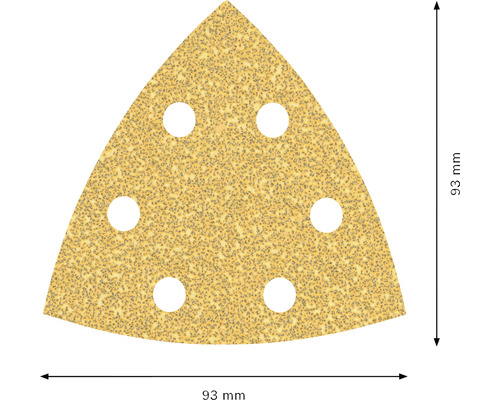 Papier abrasif triangulaire avec six trous et une taille de 93 millimètres