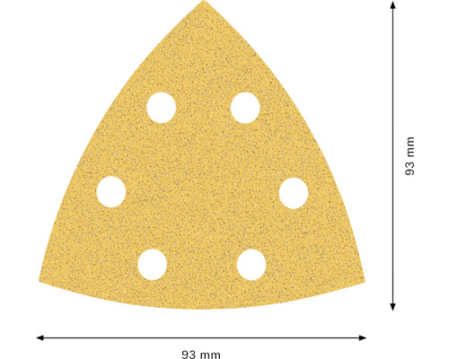 Papier abrasif triangulaire avec six trous et une taille de 93 mm