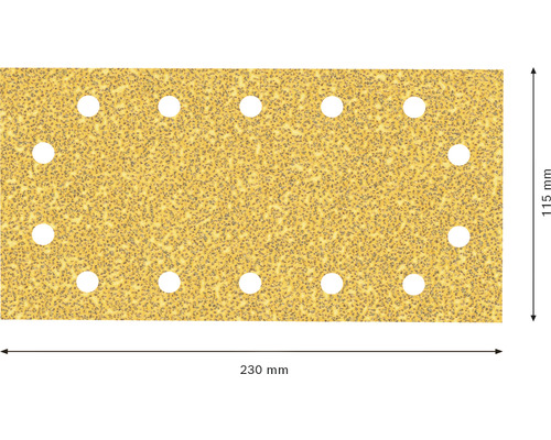 Papier abrasif avec trous, dimension 230 mm x 115 mm