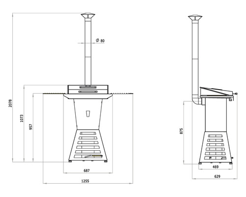 Schéma technique d''un barbecue avec dimensions