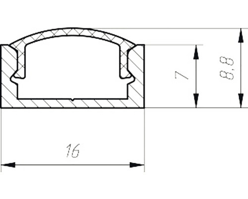 Technische Zeichnung eines LED-Profils mit Maßangaben