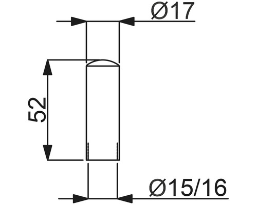 Dessin technique avec les dimensions d''un boulon : diamètre supérieur 17 mm, diamètre inférieur 15/16 mm, longueur 52 mm.